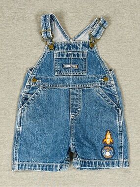 OshKosh B'gosh Blue Denim Short Overalls with Rocket Patch